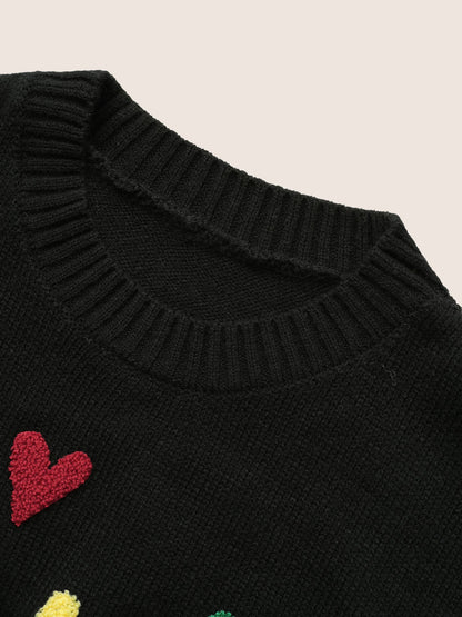 Heart Towel Embroidered Crew Neck Pullover