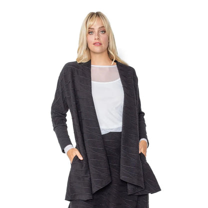 IC Collection Two-Tone Textured Knit Cardigan in Black