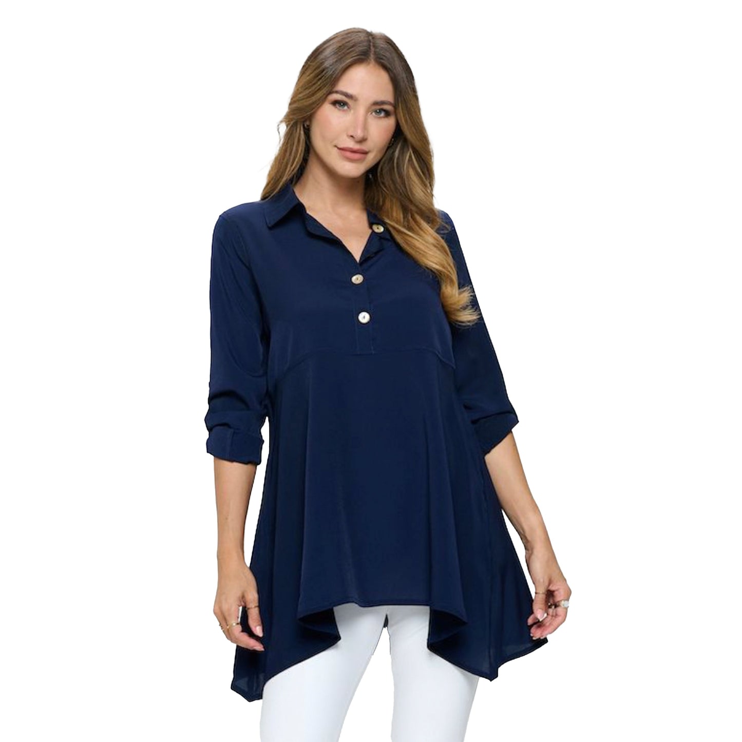 Focus by JJ Crepe De Chine Tunic in Navy