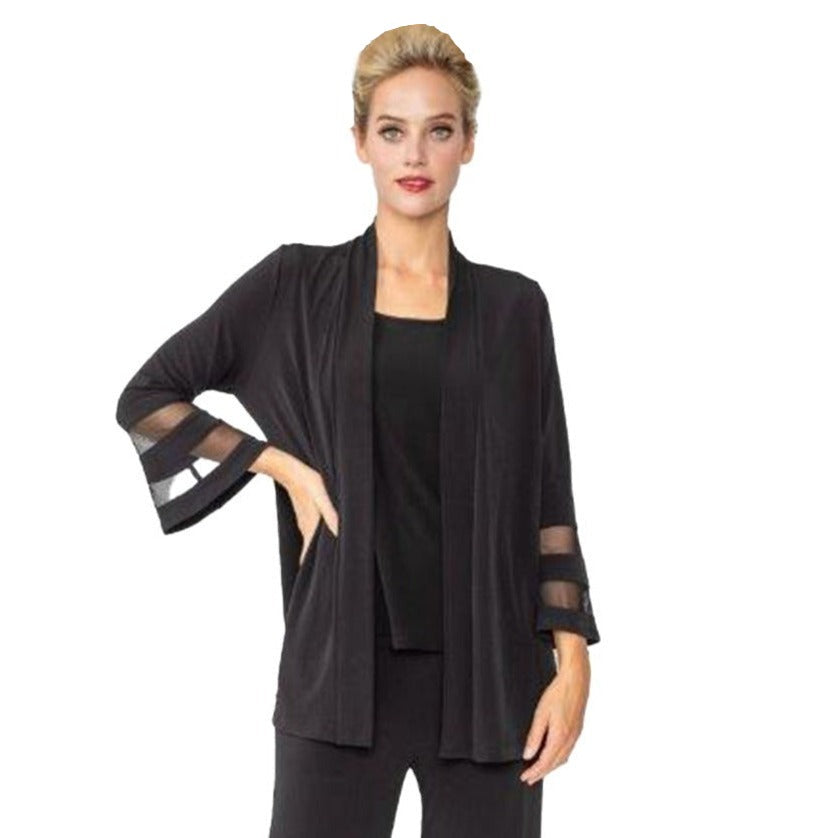 IC Collection Mesh Trim Open Front Cardigan in Black