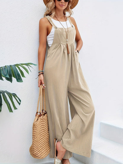 Boho Solid Sleeveless Casual Baggy Jumpsuit With Pockets