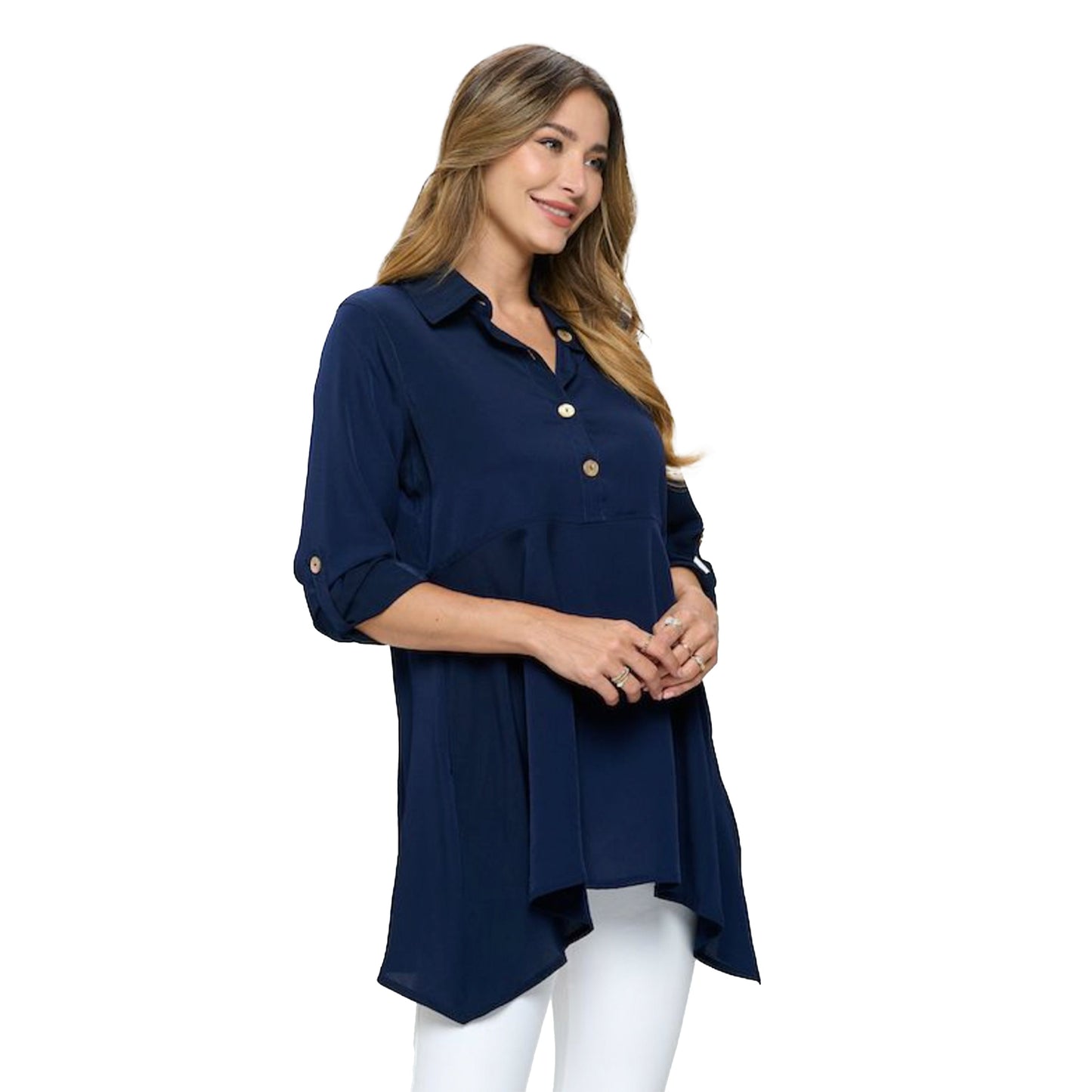 Focus by JJ Crepe De Chine Tunic in Navy