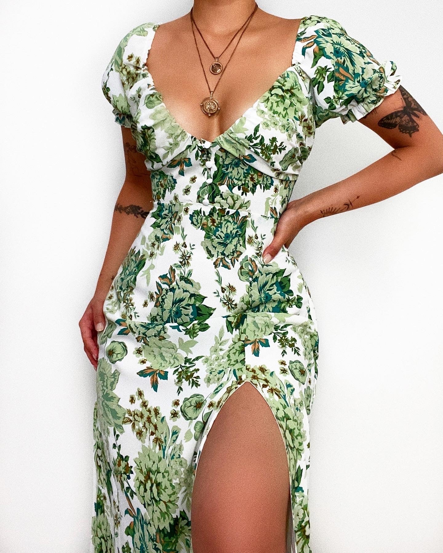 Bowie Floral Midi Dress - Green