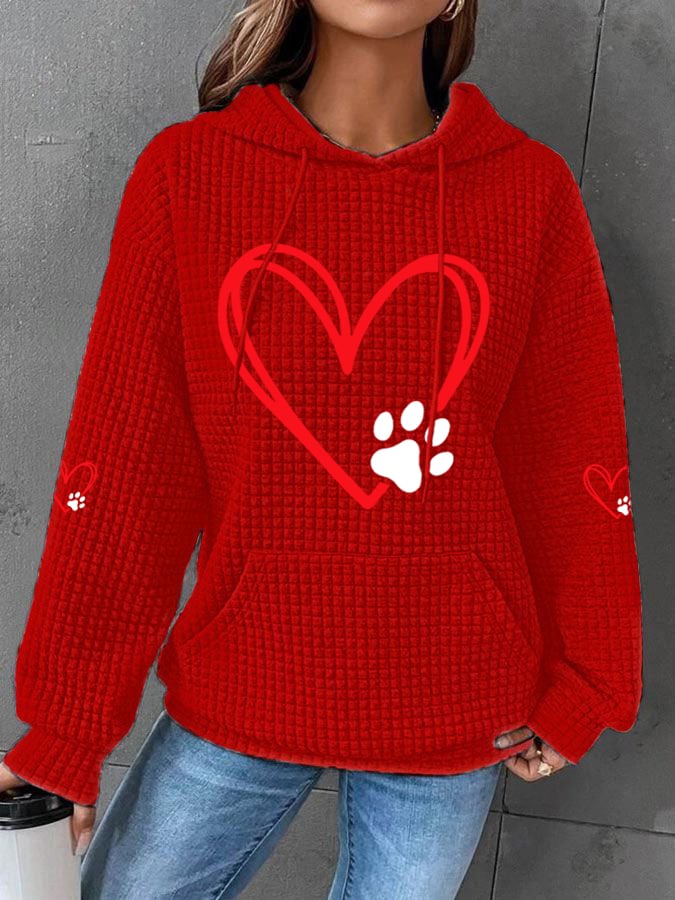 Women's Dog Paw Heart Dog Lovers Casual Waffle Hoodie