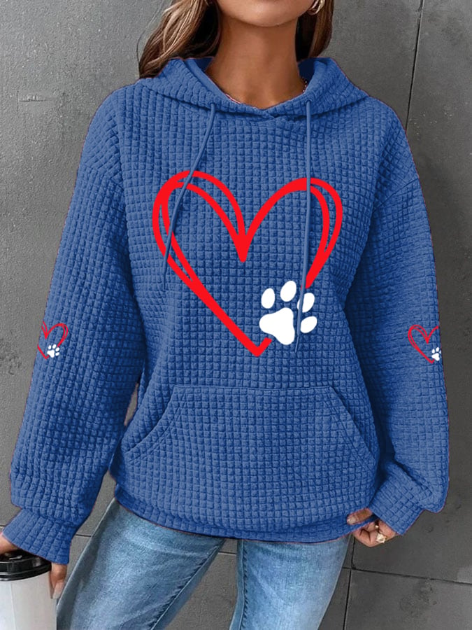 Women's Dog Paw Heart Dog Lovers Casual Waffle Hoodie