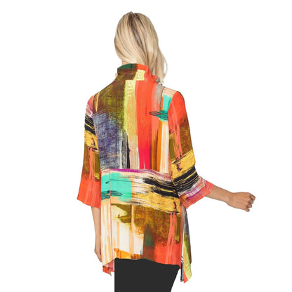 IC Collection Long Abstract Blouse in Coral Multi