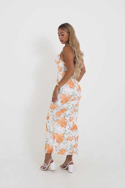 Bloom Floral Maxi Dress - White/Orange