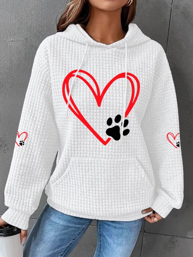 Women's Dog Paw Heart Dog Lovers Casual Waffle Hoodie