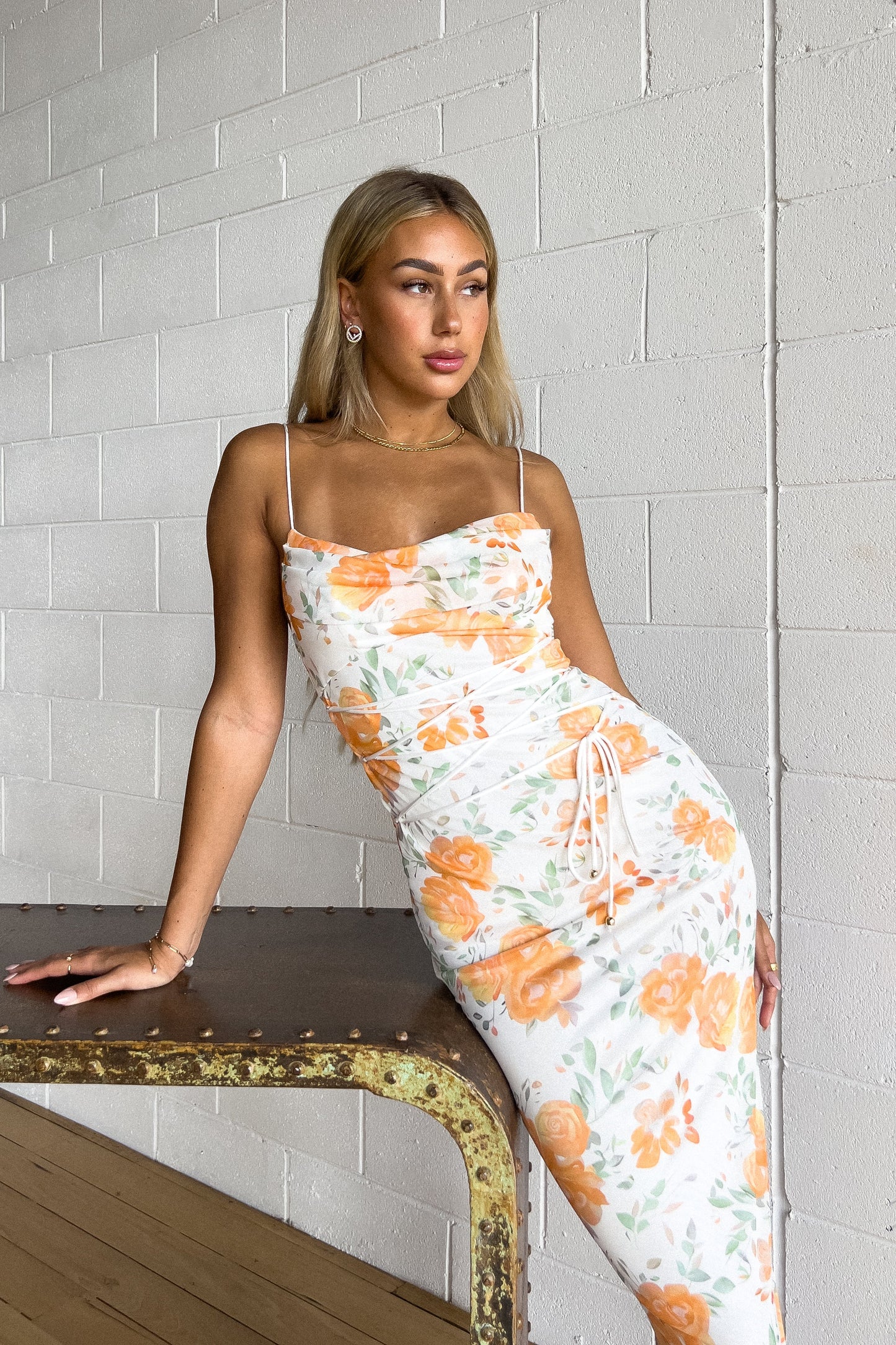 Bloom Floral Maxi Dress - White/Orange