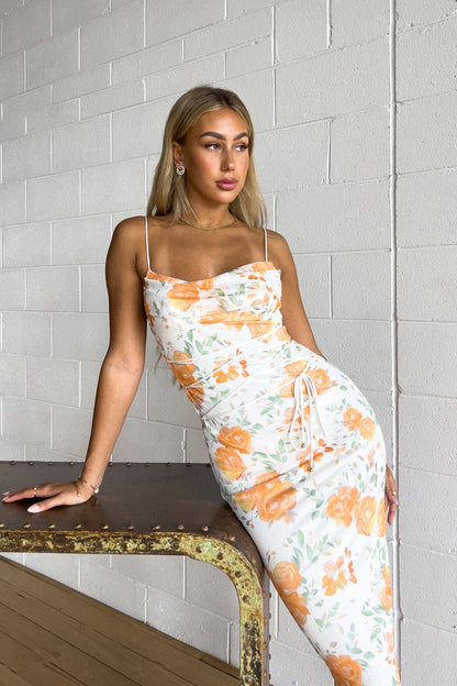 Bloom Floral Maxi Dress - White/Orange