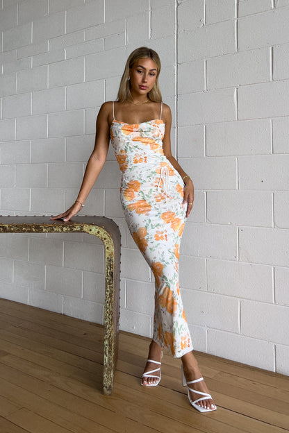 Bloom Floral Maxi Dress - White/Orange