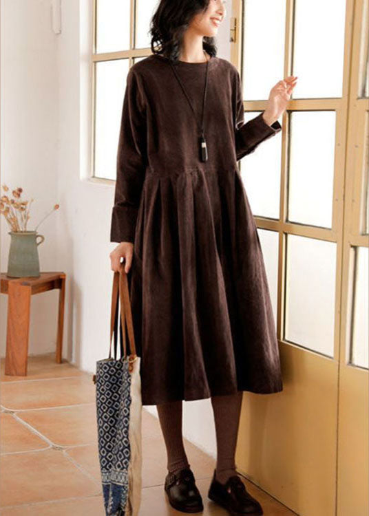 Corduroy Dress Pockets Button Patchwork Dresses