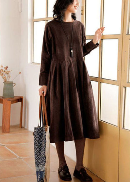 Corduroy Dress Pockets Button Patchwork Dresses