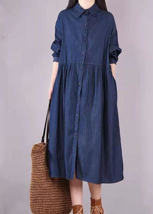 Collar Button Pockets Long sleeve Denim Dress