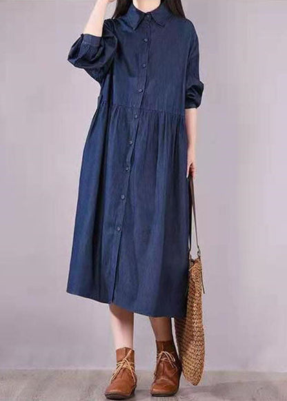 Collar Button Pockets Long sleeve Denim Dress