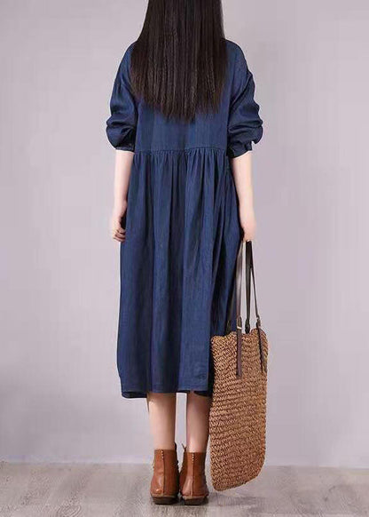 Collar Button Pockets Long sleeve Denim Dress