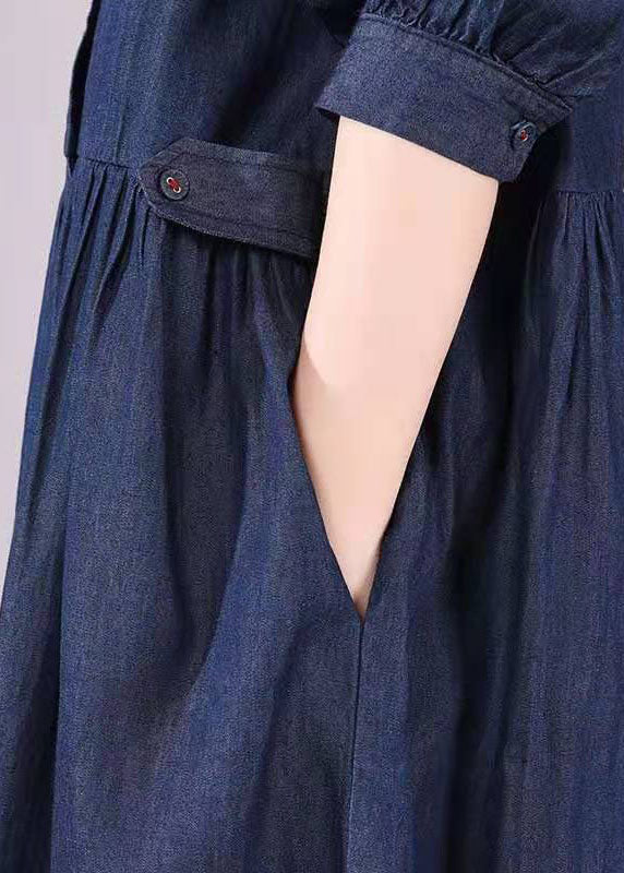 Collar Button Pockets Long sleeve Denim Dress