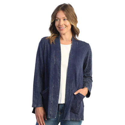 Mineral Washed Open Cardigan With Contrast Patch Pocket