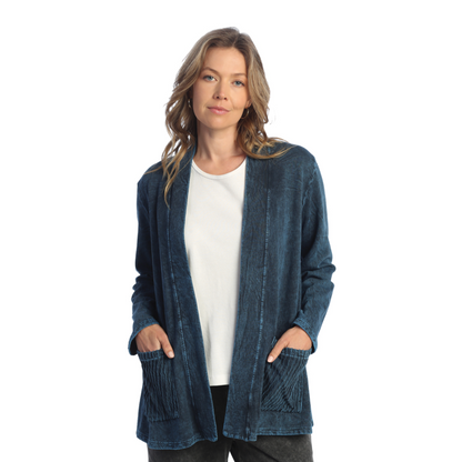 Mineral Washed Open Cardigan With Contrast Patch Pocket