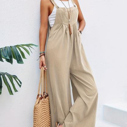 Boho Solid Sleeveless Casual Baggy Jumpsuit With Pockets