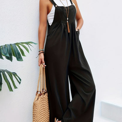 Boho Solid Sleeveless Casual Baggy Jumpsuit With Pockets