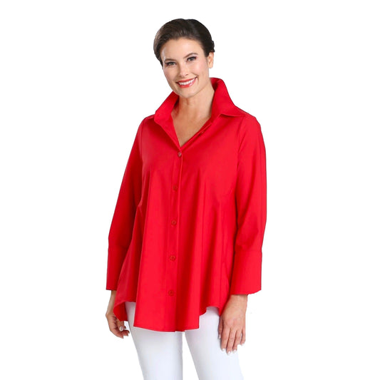 IC Collection High-Low Button-Front Blouse in Red