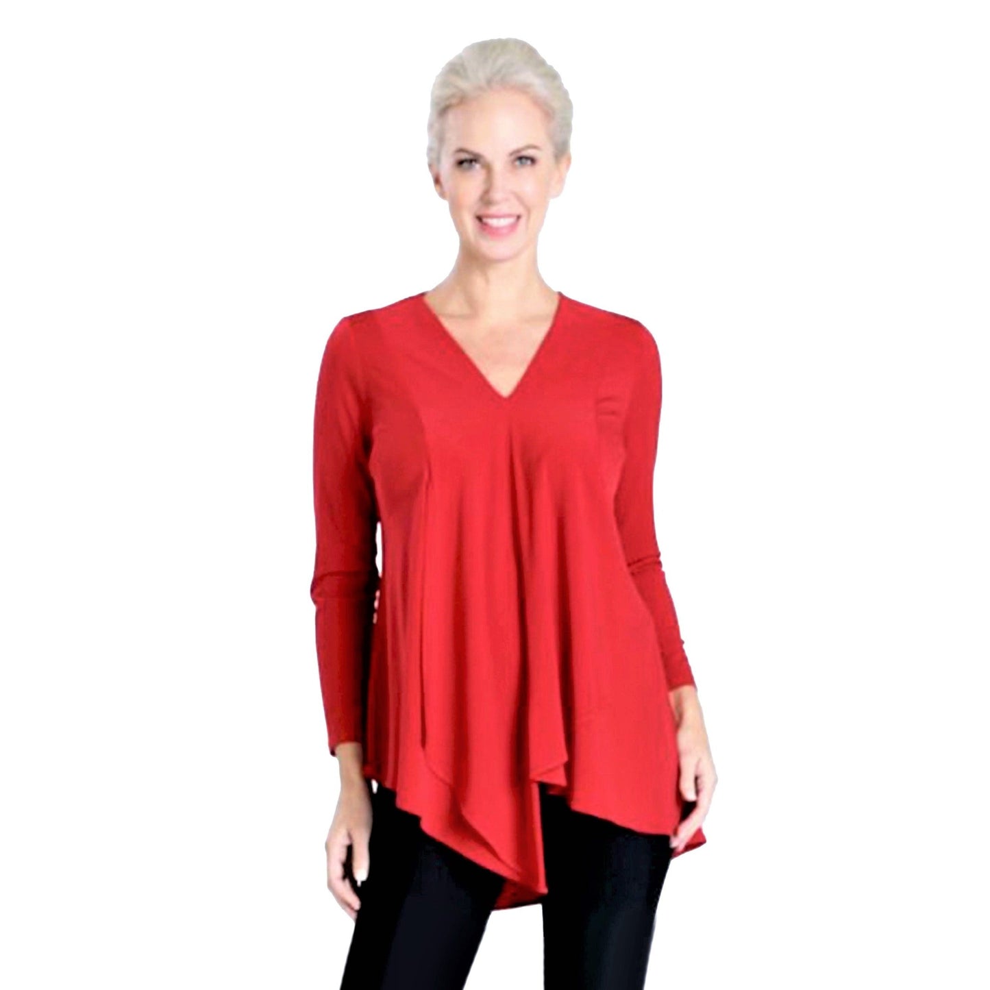 IC Collection V-Neck Drape Front Tunic in Red