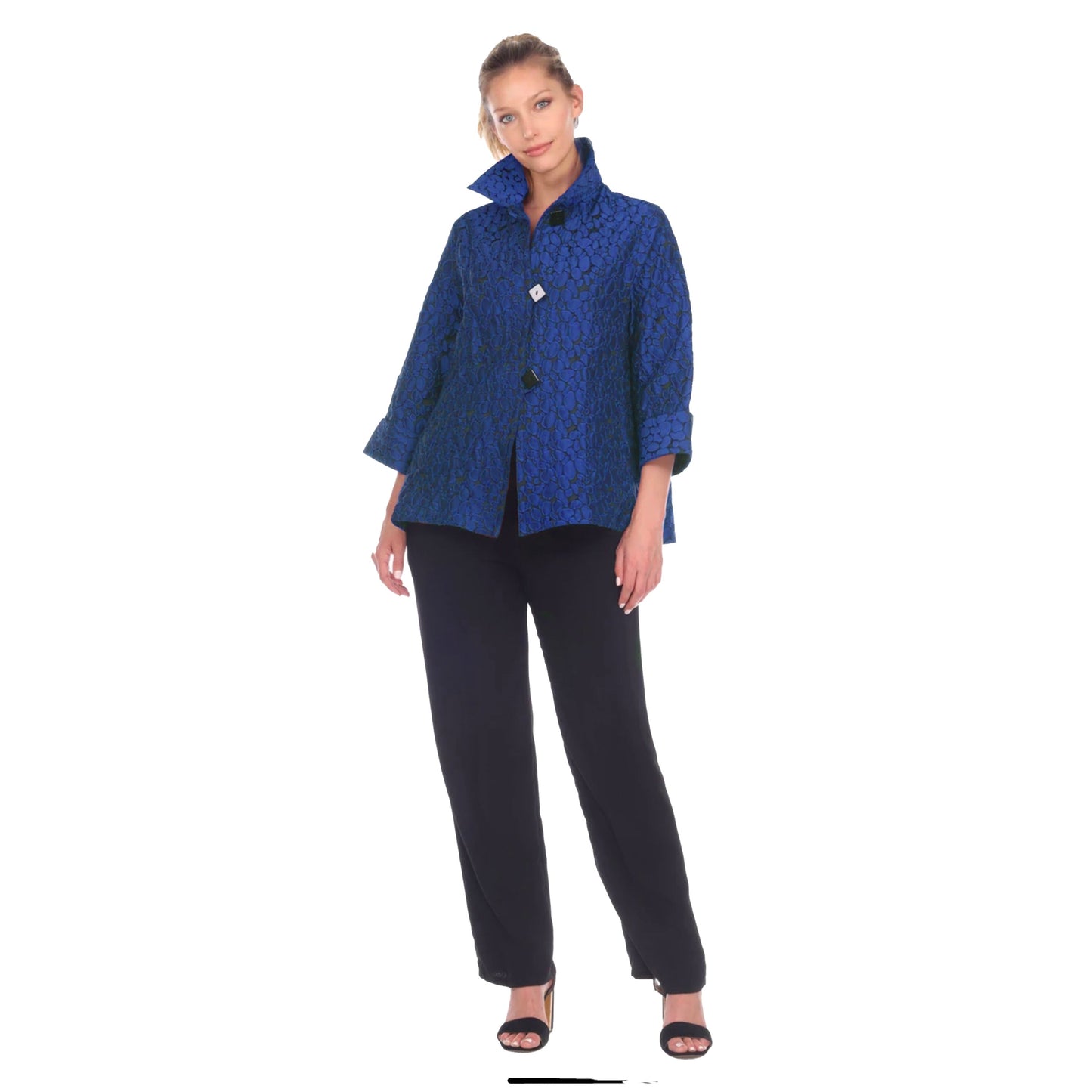 Moonlight Jacquard Button Front Jacket in Royal Blue