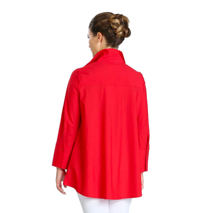 IC Collection High-Low Button-Front Blouse in Red