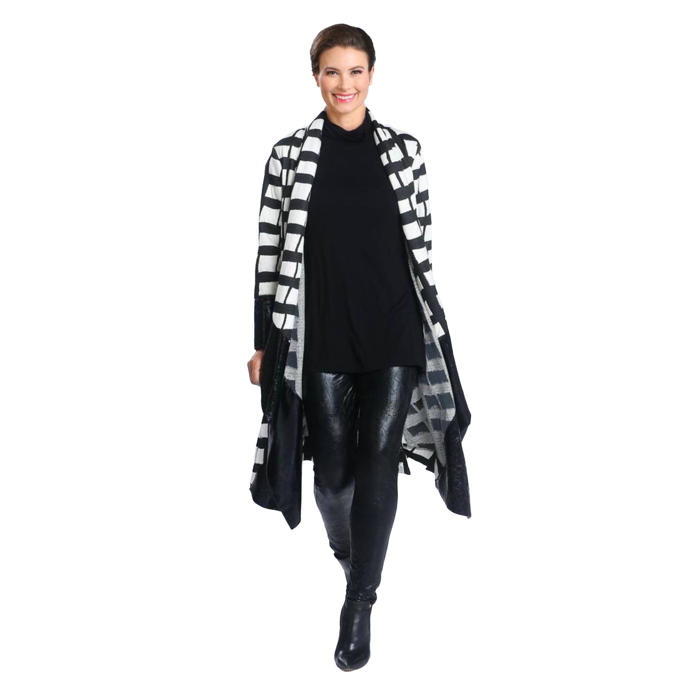 IC Collection Checkered Open Front Long Jacket