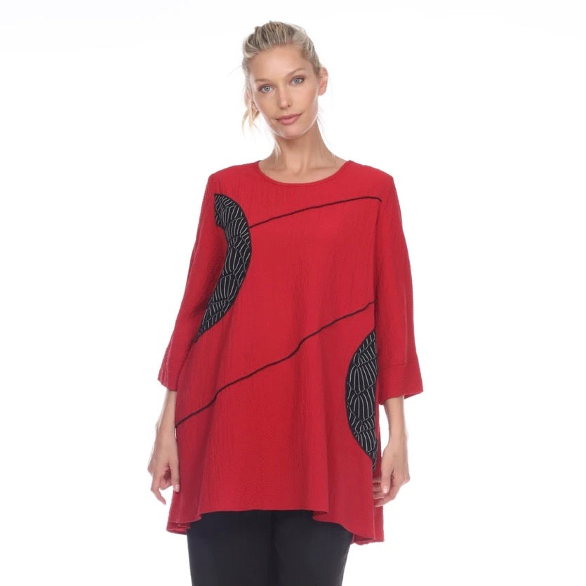 Moonlight Tunic w/ Half-Circles Trim in Red/Black