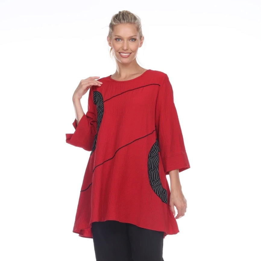 Moonlight Tunic w/ Half-Circles Trim in Red/Black