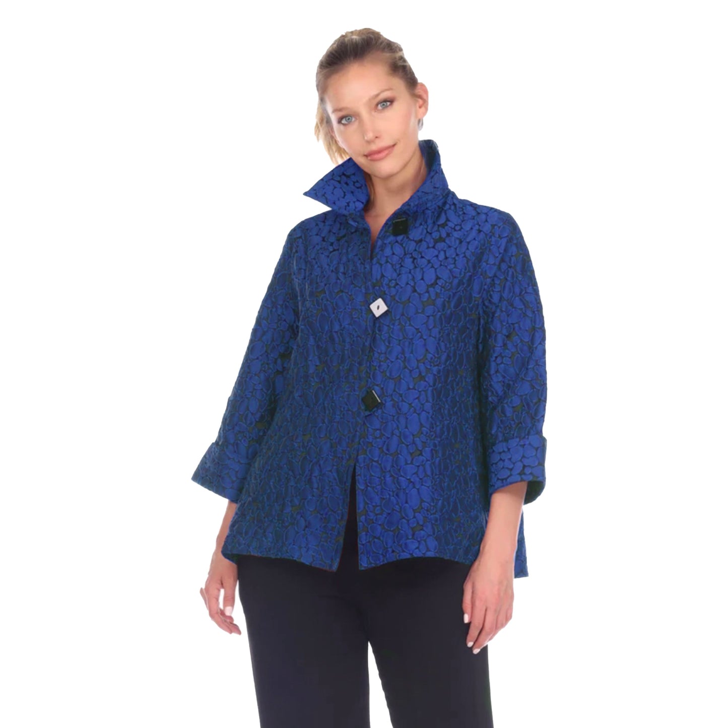 Moonlight Jacquard Button Front Jacket in Royal Blue