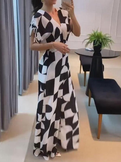 Fashion Geometric Print Wide Leg Jumpsuit