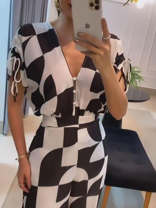 Fashion Geometric Print Wide Leg Jumpsuit