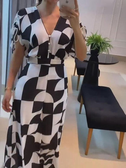 Fashion Geometric Print Wide Leg Jumpsuit