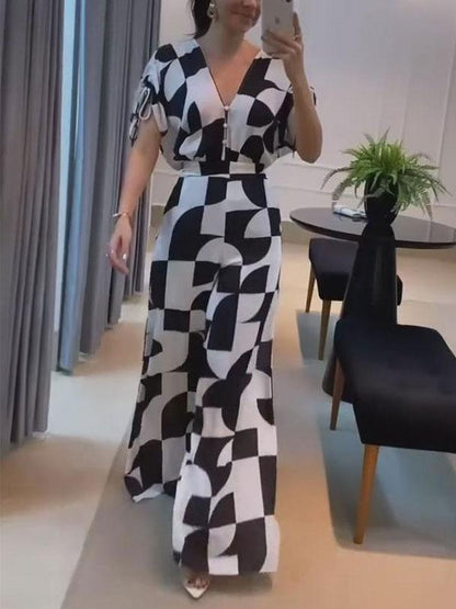 Fashion Geometric Print Wide Leg Jumpsuit