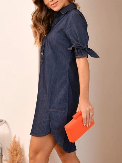 Women's Button Front Fake Denim Shirt Dress