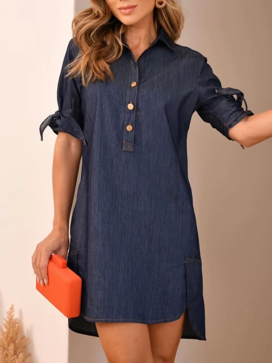 Women's Button Front Fake Denim Shirt Dress