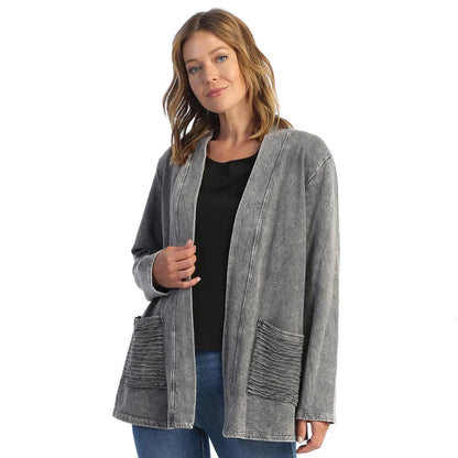 Mineral Washed Open Cardigan With Contrast Patch Pocket